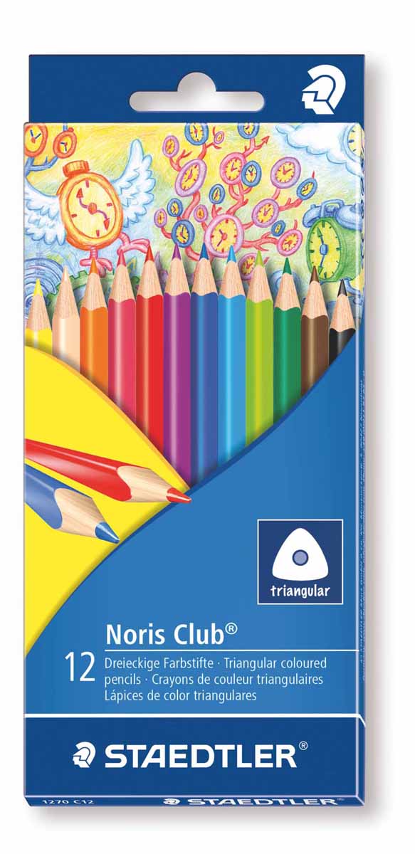 Staedtler Набор цветных карандашей Noris Club 12 цветов 1270C12C13S041944 Staedtler Набор цветных карандашей Noris Club 12 цветов 1270C12C13S041944Цветные карандаши Staedtler Noris Club обладают классической трехгранной формой. Разработанные специально для детей, они имеют мягкий грифель и насыщенные цвета, а белое защитное покрытие грифеля (А·B·S) делает его более устойчивым к повреждению.С цветными карандашами Noris Club ваши дети будут создавать яркие и запоминающиеся рисунки.
