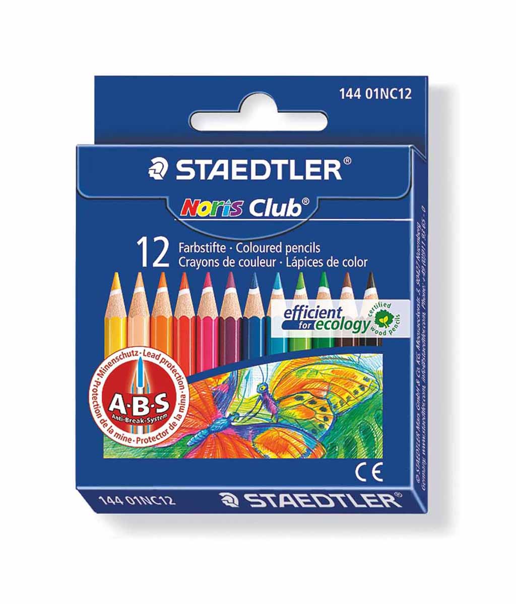 Staedtler Набор цветных карандашей Noris Club 144 12 цветовFS-36054 Staedtler Набор цветных карандашей Noris Club 144 12 цветовFS-36054Цветные карандаши Staedtler Noris Club обладают классической шестиугольной формой. Разработанные специально для детей они имеют мягкий грифель и насыщенные цвета, а белое защитное покрытие грифеля (А·B·S) делает его более устойчивым к повреждению.С цветными карандашами Noris Club ваши дети будут создавать яркие и запоминающиеся рисунки.Длина карандашей - 88 мм.