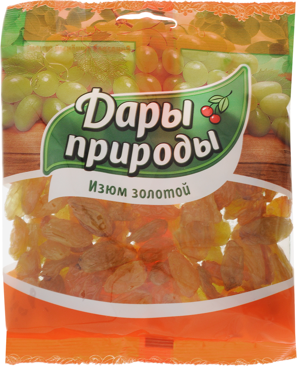 Дары Природы изюм сушеный золотой, 150 г0120710 Дары Природы изюм сушеный золотой, 150 г0120710Golden Thompson - самый лучший сорт чилийского изюма. Прямые поставки сырья производятся прямо из Чили.Универсальность применения и выразительный вкус делают светлый изюм одним из самых популярных сухофруктов.