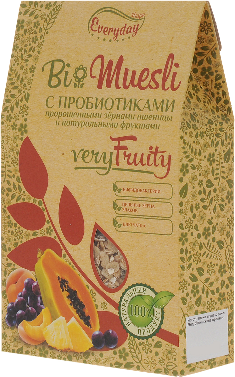 Everyday Bio мюсли с фруктами, 250 г0120710 Everyday Bio мюсли с фруктами, 250 г0120710Био Мюсли с пробиотиками, пророщенными зернами пшеницы и натуральными фруктами.Бифидобактерии наряду с другими представителями нормальной кишечной микрофлоры, способствуют процессам ферментативного переваривания пищи.Бифидобактерии способствуют поддержанию здоровой микрофлоры кишечника и при регулярном употреблении укрепляют иммунитет.Уважаемые клиенты! Обращаем ваше внимание, что полный перечень состава продукта представлен на дополнительном изображении.