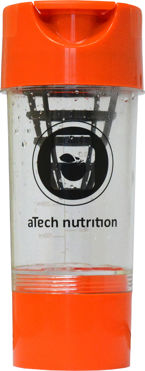Шейкер aTech Nutrition Циклон, 0,6 лFABLSEH10002 Шейкер aTech Nutrition Циклон, 0,6 лFABLSEH10002Шейкер aTech Nutrition Циклон изготовлен из ПВХ. Сетка в виде конуса обеспечит максимально быстрое и качественное перемешивание содержимого шейкера. Объём дополнительного контейнера составляет порядка 200 мг. В нем вы можете хранить спортивные добавки. Когда они вам понадобятся, просто открутите контейнер и высыпьте всё содержимое в шейкер. Теперь, вместоупотребления фастфуда, вы сможете подзарядить ум и тело здоровым и полезным источником энергии, где угодно, когда угодно. На прозрачной колбе шейкера нанесена мерная шкала с легко читаемыми данными. Его прочная конструкция и герметичная крышка позволит вам использовать его с легкостью снова и снова! Такой шейкер станет вашим незаменимым помощником в любомприключении!