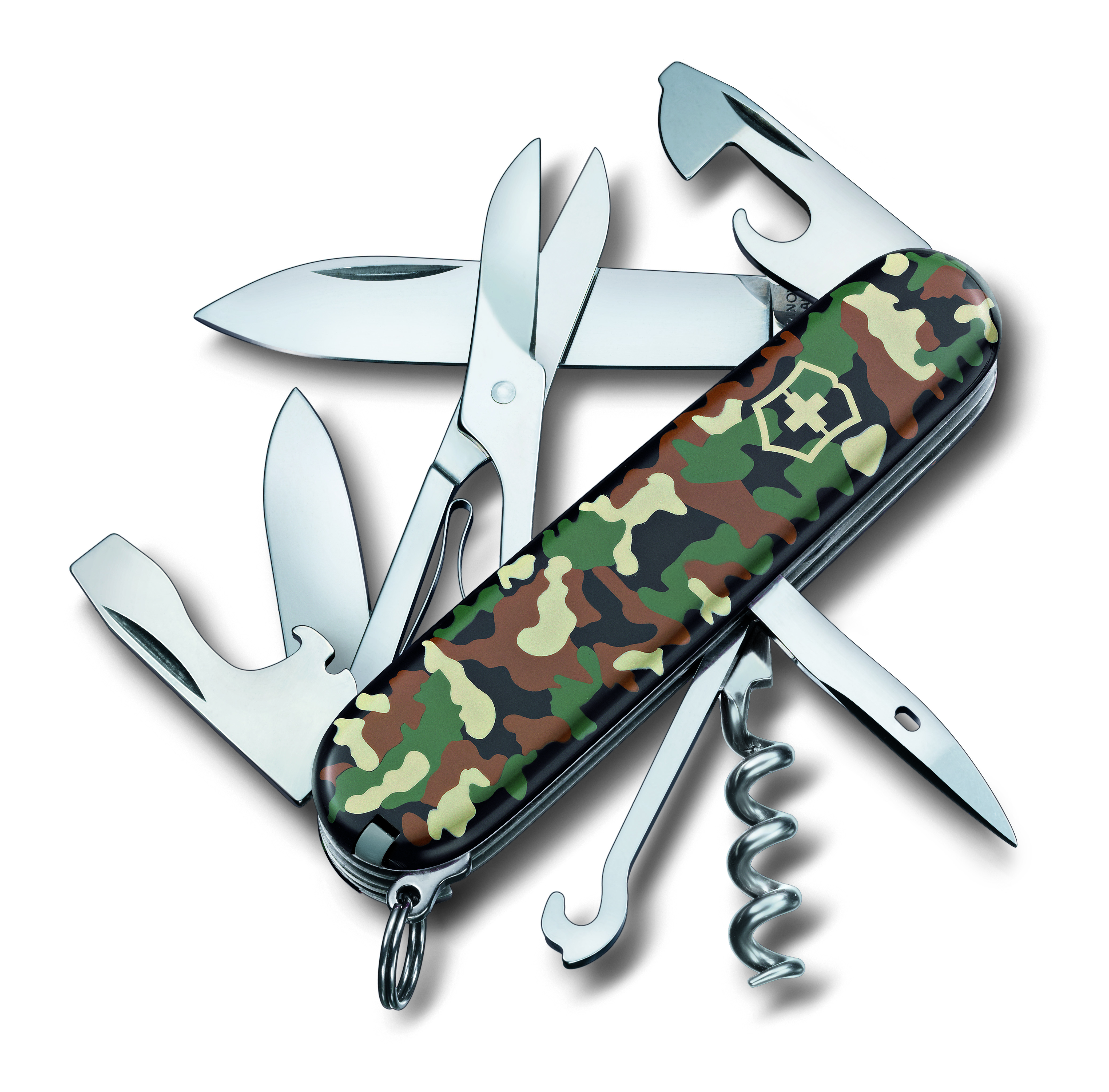 Нож перочинный Victorinox Climber, 14 функций, цвет: камуфляж, длина 9,1 см67742 Нож перочинный Victorinox Climber, 14 функций, цвет: камуфляж, длина 9,1 см67742Лезвие перочинного складного ножа Victorinox Climber изготовлено из высококачественной нержавеющей стали. Ручка, выполненная из прочного пластика, обеспечивает надежный и удобный хват.Хорошее качество, надежный долговечный материал и эргономичная рукоятка - что может быть удобнее на природе или на пикнике! Функции ножа:- Большое лезвие.- Малое лезвие.- Штопор.- Консервный нож.- Малая отвертка.- Открывалка для бутылок.- Отвертка.- Инструмент для снятия изоляции.- Шило, кернер.- Кольцо для ключей.- Пинцет.- Зубочистка.- Ножницы.- Многофункциональный крючок.