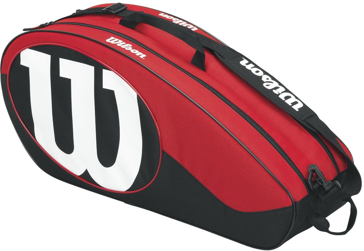 Сумка для ракетки Wilson Match II 6Pk, цвет: черный, красныйWP 10702 Сумка для ракетки Wilson Match II 6Pk, цвет: черный, красныйWP 10702Чехол с богатым функционалом для серьезных игроков в теннис, предпочитающих серию Match II. Два удобных отделения для комфортного хранение своего теннисного инвентаря.