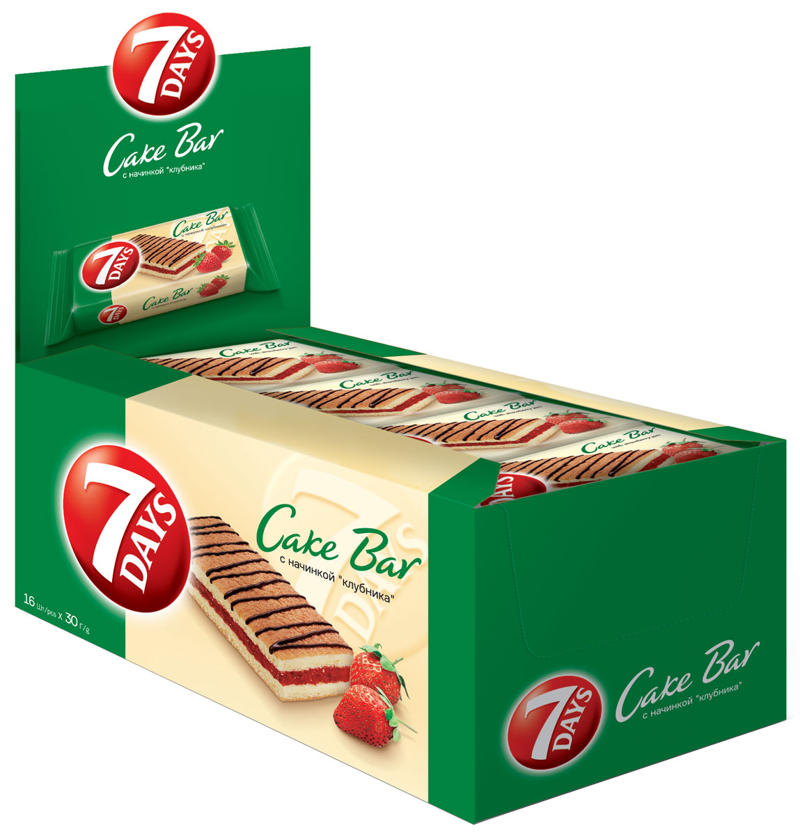 7DAYS Cake Bar Пирожное с начинкой Клубника, 16 шт по 30 г0120710 7DAYS Cake Bar Пирожное с начинкой Клубника, 16 шт по 30 г0120710Пирожные 7DAYS Кейк Бар - это индивидуально упакованные бисквитные пирожные, представленные ассортиментом наиболее популярных вкусов. Восхитительный снэк для всей семьи, которым можно насладиться в течение всего дня.