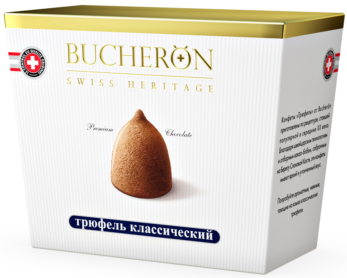 Bucheron конфеты Трюфель классический, 175 г0120710 Bucheron конфеты Трюфель классический, 175 г0120710Конфеты Трюфель от Bucheron приготовлены по рецептуре, ставшей популярной в середине XX века. Благодаря швейцарским технологиям и отборным какао-бобам, собранным на Берегу Слоновой Кости, эти конфеты имеют яркий и утонченный вкус.Попробуйте ароматные, нежные, тающие на языке классические трюфели.