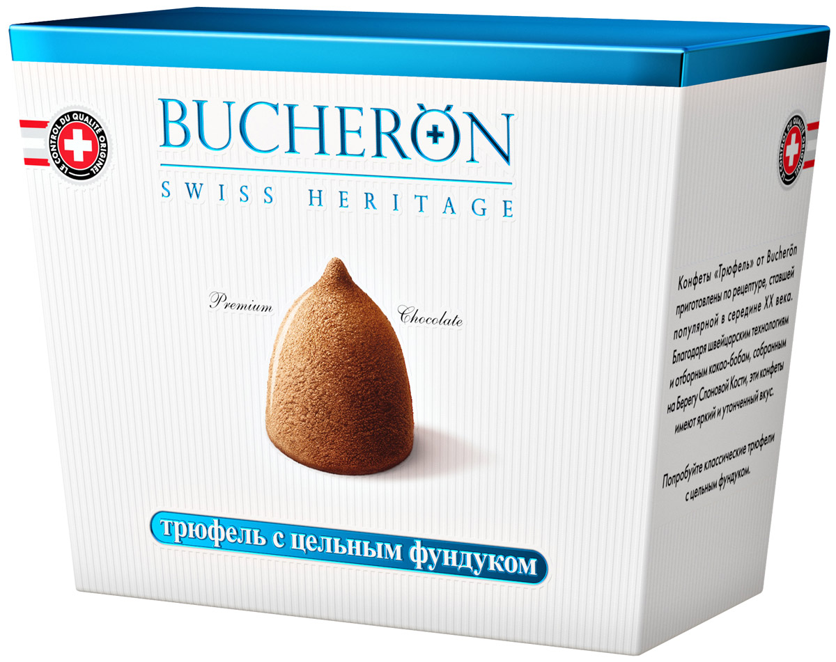 Bucheron конфеты Трюфель с цельным фундуком, 175 г0120710 Bucheron конфеты Трюфель с цельным фундуком, 175 г0120710Конфеты Трюфель от Bucheron приготовлены по рецептуре, ставшей популярной в середине XX века. Благодаря швейцарским технологиям и отборным какао-бобам, собранным на Берегу Слоновой Кости, эти конфеты имеют яркий и утонченный вкус.Попробуйте классические трюфели с цельным фундуком.
