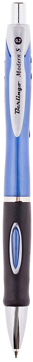 Автоматическая ручка Berlingo Modern S с пластиковым клипом и мягким резиновым грипом для комфортного письма. Диаметр пишущего узла - 0,7 мм. Цвет чернил - синий.