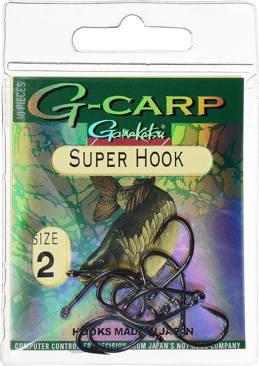 Крючок рыболовный Gamakatsu G-Carp. Super Hook, №2, 10 шт97441 Крючок рыболовный Gamakatsu G-Carp. Super Hook, №2, 10 шт97441Крючок Gamakatsu G-Carp. Super Hook предназначен для применения в составе волосяных оснасток с тонущими насадками, сборными и балансированными на чистых участках дна. Универсальная форма крюка позволяет применять его не только в составе монтажей, но и насаживать наживку непосредственно на него. Областью применения является как стоячая вода, так и течение. Не имеют бокового отгиба, острие прямое, без подгиба внутрь.На сегодняшний день рыболовные крючки Gamakatsu являются лучшими по качеству в Японии и Европе. Все крючки выполняются из очень прочной стальной проволоки. Жала крючков имеют химическую заточку. Вид крепления: ушко.Размер крючка: №2.
