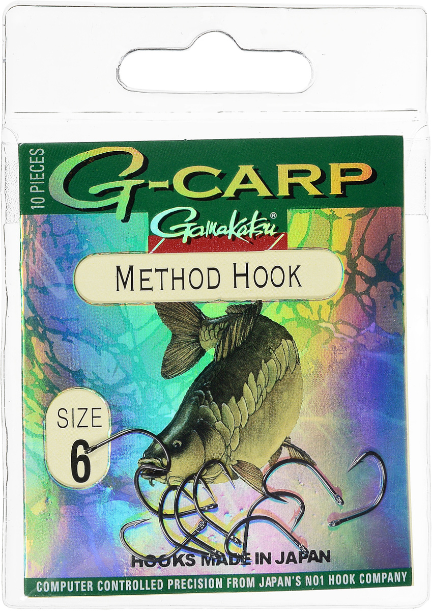 Крючок рыболовный Gamakatsu G-Carp. Method Hook, №6, 10 шт30066 Крючок рыболовный Gamakatsu G-Carp. Method Hook, №6, 10 шт30066Крючок Gamakatsu G-Carp. Method Hook предназначен, в первую очередь, для применения в составе донных оснасток, сопряженных с кормушками, не только в карповой, но и в фидерной ловле. Увеличенная ширина загиба позволяет эффективно работать с приманками, расположенными непосредственно на крючке. Применимы в волосяных оснастках. Отлично работают на участках дна с наличием мусора. Применимы в стоячей воде и на течении. Имеют боковой отгиб жала, направленного в сторону колечка, что обеспечивает высокую эффективность их применения. Прокованная проволока обеспечивает при небольших диаметрах большой резерв мощности.Вид крепления: кольцо.Размер крючка: №6.