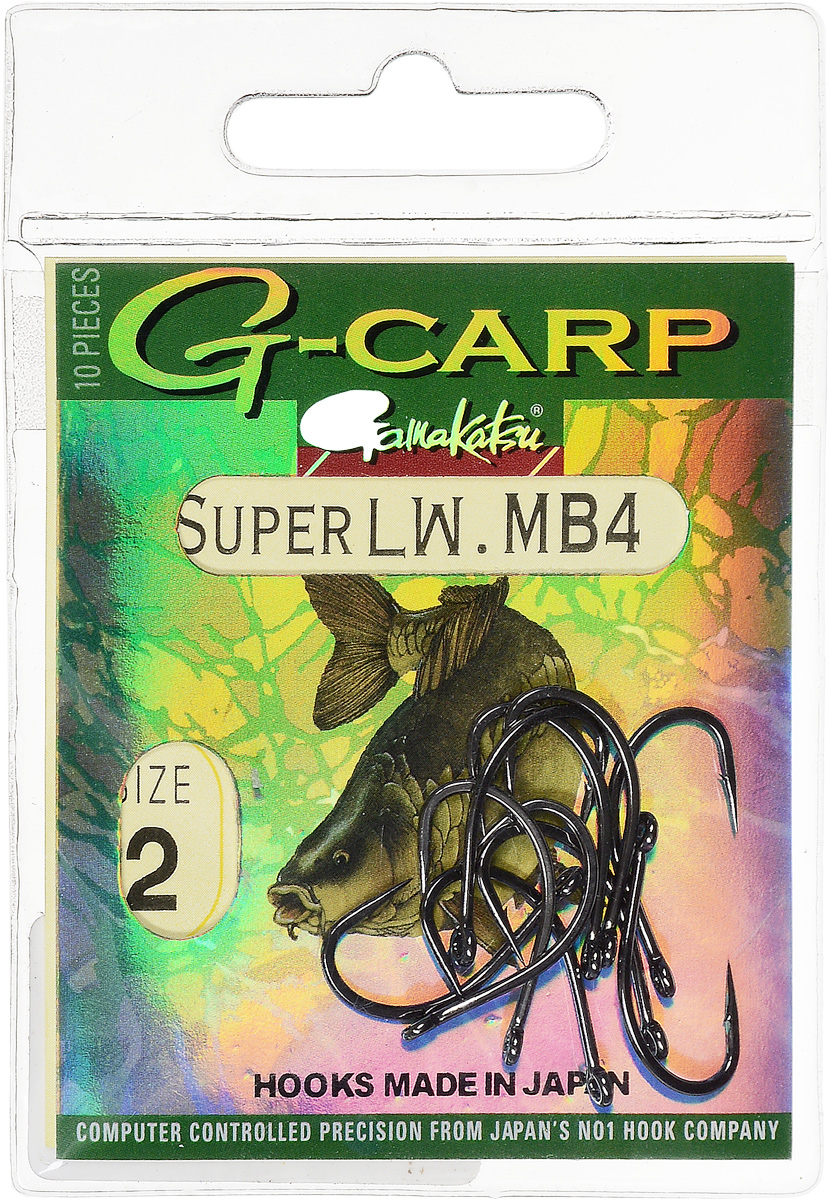 Крючок рыболовный Gamakatsu G-Carp Super LW MB4, размер 2, 10 шт010-01199-23 Крючок рыболовный Gamakatsu G-Carp Super LW MB4, размер 2, 10 шт010-01199-23Крючок Gamakatsu G-Carp Super LW MB4 подходит для ловли карпа. Изделие изготовлено из стали повышенной прочности. Крючок долго остается острым и легко впивается даже в твердую кость. Крючок не имеет бокового отгиба, жало прямое. Применяется в составе волосяных оснасток с тонущими насадками, а также с насадками типа снеговик. Подходит для растительных и животных насадок. Крючок прекрасно справляется на участках дна с наличием донного мусора. Размер: 2.Количество: 10 шт. Вид головки: кольцо.