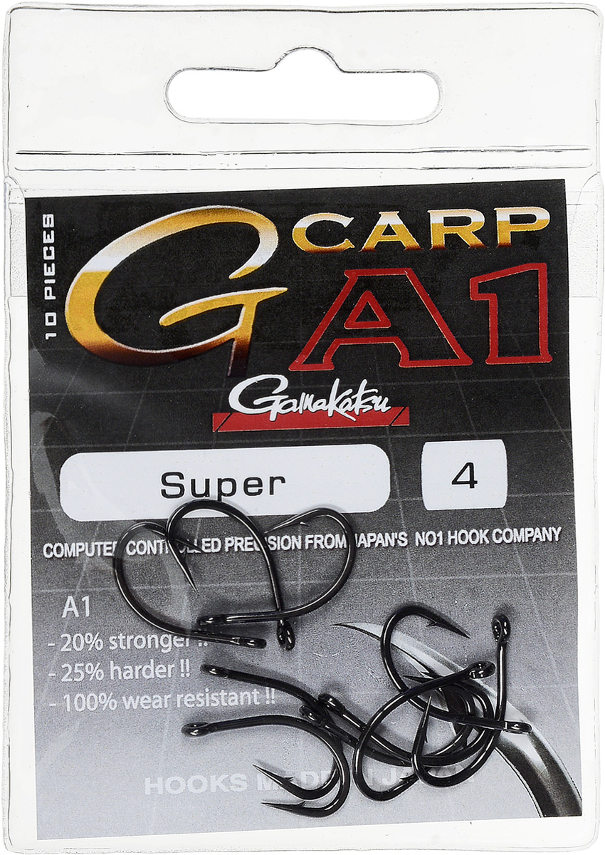 Крючок рыболовный Gamakatsu A1 G-Carp Super, размер 4, 10 шт13715 Крючок рыболовный Gamakatsu A1 G-Carp Super, размер 4, 10 шт13715Крючок Gamakatsu A1 G-Carp Super подходит для ловли карпа. Изделие изготовлено из стали повышенной прочности. Крючок долго остается острым и легко впивается даже в твердую кость. Крючок не имеет бокового отгиба, острие прямое, без подгиба. Подходит для растительных и животных насадок. Крючок прекрасно справляется с любой рыбой как на море, так и на спокойной воде. Размер: 4.Количество: 10 шт. Вид головки: кольцо.