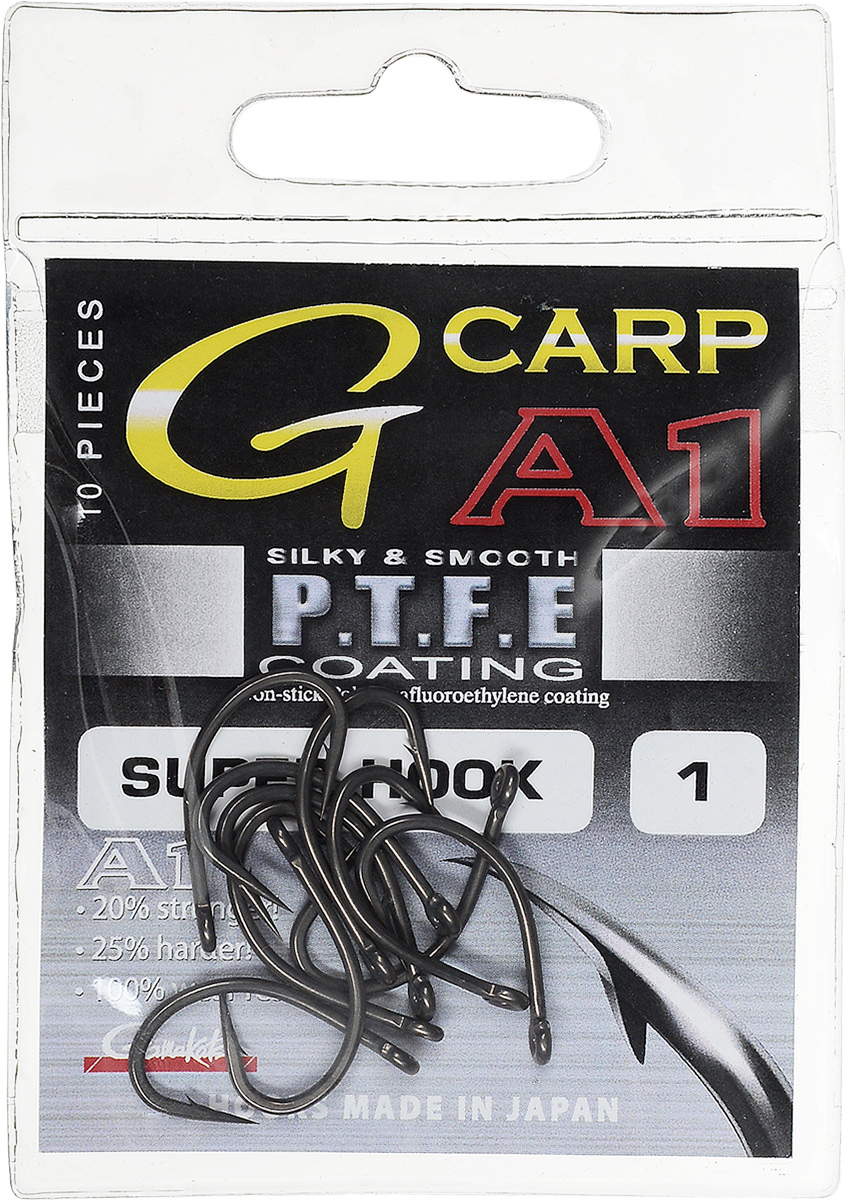 Крючок рыболовный Gamakatsu A1 G-Carp Super Hook Teflon PTFE T/C, размер 1, 10 шт4271842 Крючок рыболовный Gamakatsu A1 G-Carp Super Hook Teflon PTFE T/C, размер 1, 10 шт4271842Крючок Gamakatsu A1 G-Carp Super Hook Teflon PTFE T/C подходит для ловли карпа. Изделие изготовлено из стали повышенной прочности. Крючок долго остается острым и легко впивается даже в твердую кость. Крючок не имеет бокового отгиба, жало подогнуто. Применяется в составе волосяных оснасток с тонущими насадками, а также с насадками типа снеговик. Подходит для растительных и животных насадок. Крючок прекрасно справляется на участках дна с наличием донного мусора. Размер: 1.Количество: 10 шт. Вид головки: кольцо.