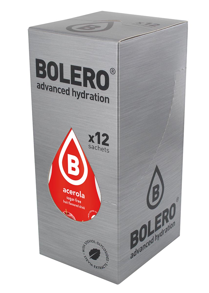 Напиток быстрорастворимый Bolero Acerola / Барбадосская вишня, 9 г х 12 шт3B287 Напиток быстрорастворимый Bolero Acerola / Барбадосская вишня, 9 г х 12 шт3B287Что же такое Bolero Drinks?В первую очередь это - вкусовая добавка без сахара, без глютена, без жиров и углеводов.Bolero Drinks – это мгновенные напитки, которые не содержат сахар, не содержат лактозы, не содержат консервантов, не содержат глютен, не содержат искусственных вкусовых и цветообразующих добавок!!!!!!! Каждый пакетик Bolero Drinks на Стивии весит 9 г, и его достаточно, чтобы подготовить 1,5-2 литра сока, в зависимости от вашего желания. Эти маленькие пакетики очень удобно носить с собой, и подготовка натурального напитка проста - просто добавьте в 1,5-2 литра холодной воды и размешайте. Но Bolero Drinks – это не только напитки. Это великолепное дополнение к каше, творогу и другим субстанциям. Состав: Без добавления ГМО. Не содержит Глютен, без сахара. Кислоты: лимонная кислота, яблочная кислота, мальтодекстрин; ароматические и вкусовые вещества; L-аскорбиновая кислота. Натуральные ароматизаторы и подсластители: ацесульфам К, сукралоза,стевиогликозиды (экстракты стевии), регулятор кислотности: тринатрийцитрат. Разрыхлитель: трикальцийфосфат; Загустители: гуаровая камедь, гуммиарабик (аравийская камедь).