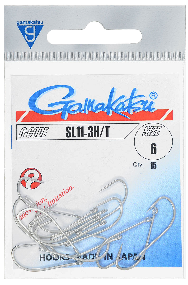 Крючок рыболовный Gamakatsu SL11-3H/T, размер 6, 15 шт14654801800 Крючок рыболовный Gamakatsu SL11-3H/T, размер 6, 15 шт14654801800Крючок Gamakatsu SL11-3H/T прекрасно подойдет для ловли крупной рыбы. Изделие изготовлено из высококачественной и прочной стали. Подходит для растительных и животных насадок. Крючок идеально справляется с любой рыбой как на море, так и на спокойной воде. Размер: 6.Количество: 15 шт. Вид головки: кольцо.