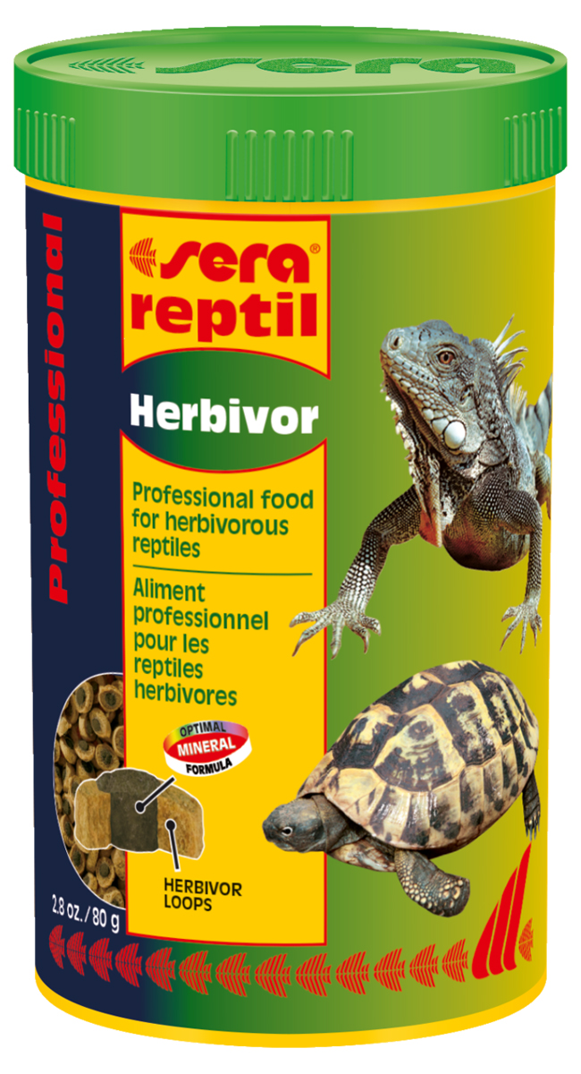 Корм для рептилий Sera Reptil Professional Herbivor, 250 мл (80 г)0120710 Корм для рептилий Sera Reptil Professional Herbivor, 250 мл (80 г)0120710Корм для рептилий Sera Reptil Professional Herbivor - уникальный корм для растительноядных рептилий, состоящий из двухцветных гранул, произведенных с использованием процесса высокофункциональной коэкструзии. Корм предназначен для растительноядных рептилий, таких, например, как сухопутные черепахи и игуаны. Корм, составляющий оболочку-кольцо, содержит смесь различных трав, богат балластными веществами и по составу соответствует кормовой базе среды обитания. Одновременно с этим оболочка-кольцо характеризуется высоким качеством белков и жиров, при их пониженном содержании. Сердцевина гранул зеленого цвета экструдируется при более низкой температуре, по щадящей технологии. Она богата жизненно важными витаминами, минералами и морскими водорослями для укрепления устойчивости к заболеваниям. Оптимальное соотношение кальция и фосфора является основой для здорового роста костей и панциря животных. Инструкция по применению: Кормить экономно. Смешать со свежим кормом в соответствии с потребностями животных. Ингредиенты: кукурузный крахмал, пшеничная мука, пшеничная клейковина, спирулина, травы, пивные дрожжи, крапива, люцерна, петрушка, гаммарус, паприка, рыбий жир, шпинат, морковь, зеленые мидии. Аналитический состав: протеин 14,8%, жиры 4,8%, клетчатка 13,3%, влажность 6,2%, зольные вещества 6,3%, кальций 1,6-2,0%, фосфор 0,7%.Витамины и провитамины: витамин A 3.700 МЕ/кг, витамин D3 180 МЕ/кг, витамин E (D, L-а-tocopheryl acetate) 12 МЕ/кг, витамин B1 3,5 мг/кг, витамин B2 9 мг/кг, витамин C (L-ascorbyl monophosphate) 55 мг/кг. Товар сертифицирован.