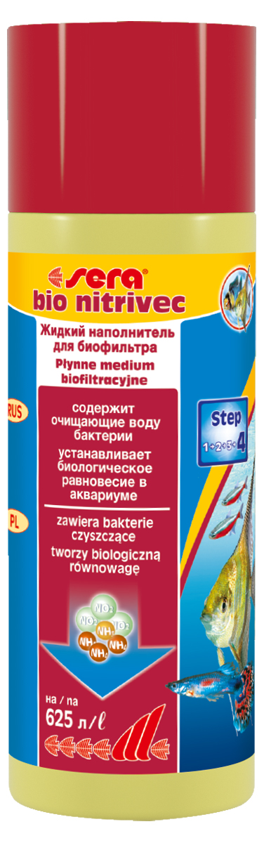 Средство для воды Sera Bio Nitrivec, 250 мл1025 Средство для воды Sera Bio Nitrivec, 250 мл1025Средство Sera Bio Nitrivec содержит культуры нитрифицирующих бактерий вместе с мелкоизмельченной вулканической породой, в которой они и живут. Поэтому площадь для их расселения уже имеется в самом средстве, что позволяет немедленно приступить к очищению воды в аквариуме. Многочисленные поры вулканической породы насыщены ионами кальция, магния, калия и других минералов, положительно воздействующих на качество воды. Если в воде присутствует аммоний, происходит немедленная замена: ионы из вулканической породы поступают в воду, где они принимаются живыми организмами, а аммоний оседает в освободившихся порах. Очищающие бактерии из Sera Bio Nitrivec перерабатывают его сначала в нитриты, а затем в нитраты, которые, в свою очередь, поглощаются растениями. Постепенно вулканическая пыль с живущими на ней бактериями оседает на дно, превращая весь донный материал в огромный биологический фильтр.