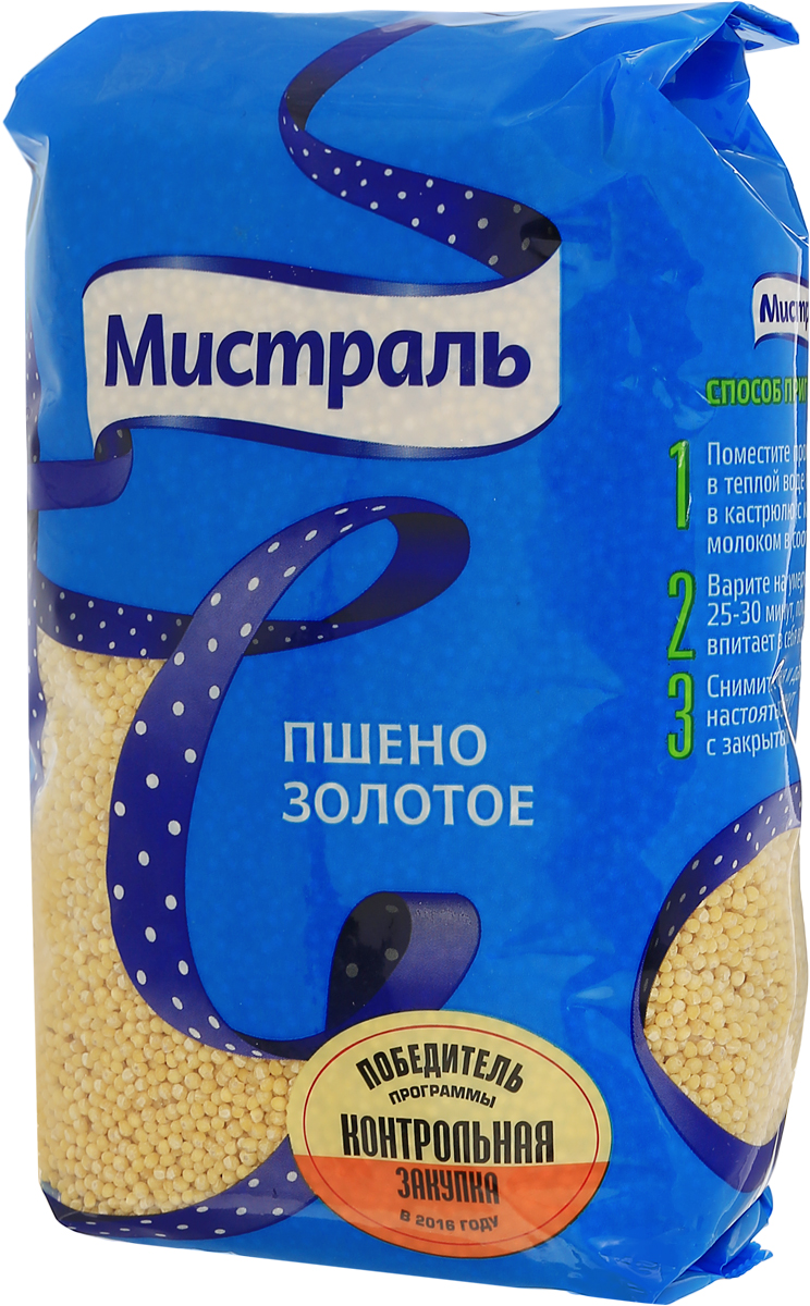 Мистраль Пшено Золотое, 900 г0120710 Мистраль Пшено Золотое, 900 г0120710Золотое пшено Мистраль получено из отборных зерен проса, которые проходят многоступенчатую очистку. Имеет однородный светло-желтый цвет, приятный аромат и неповторимый вкус.Золотое пшено идеально подходит для приготовления молочной каши, гарниров и десертов. Известно, что чем ярче цвет пшена, тем оно вкуснее и полезнее. Пшенная крупа Мистраль яркой желтой окраски - ценный источник клетчатки и легкоусваиваемых растительных белков. При варке зерна приобретают нежно-желтый оттенок и становятся мягкими, сохраняя свою форму.Уважаемые клиенты! Обращаем ваше внимание на то, что упаковка может иметь несколько видов дизайна. Поставка осуществляется в зависимости от наличия на складе.