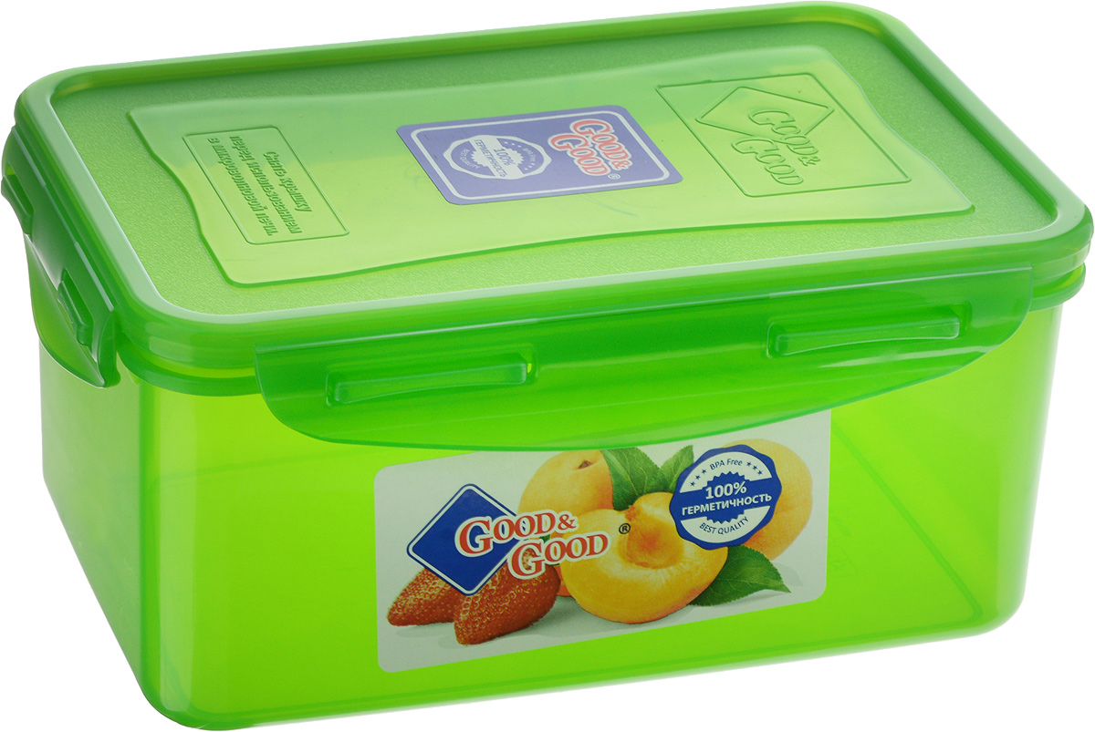 Контейнер для пищевых продуктов Good&Good, цвет: зеленый, 1,5 л. 3-221 395 599 Контейнер для пищевых продуктов Good&Good, цвет: зеленый, 1,5 л. 3-221 395 599Контейнер Good&Good, изготовленный из высококачественного полипропилена, предназначен для хранения любых пищевых продуктов. Крышка с силиконовой вставкой герметично защелкивается специальным механизмом. Изделие устойчиво к воздействию масел и жиров, легко моется. Полупрозрачные стенки позволяют видеть содержимое. Контейнер имеет возможность хранения продуктов глубокой заморозки, обладает высокой прочностью. Контейнер Good&Good удобен для ежедневного использования в быту.Можно мыть в посудомоечной машине и использовать в холодильнике и микроволновой печи.Размер контейнера (с учетом крышки): 13,5 х 20 х 9 см.