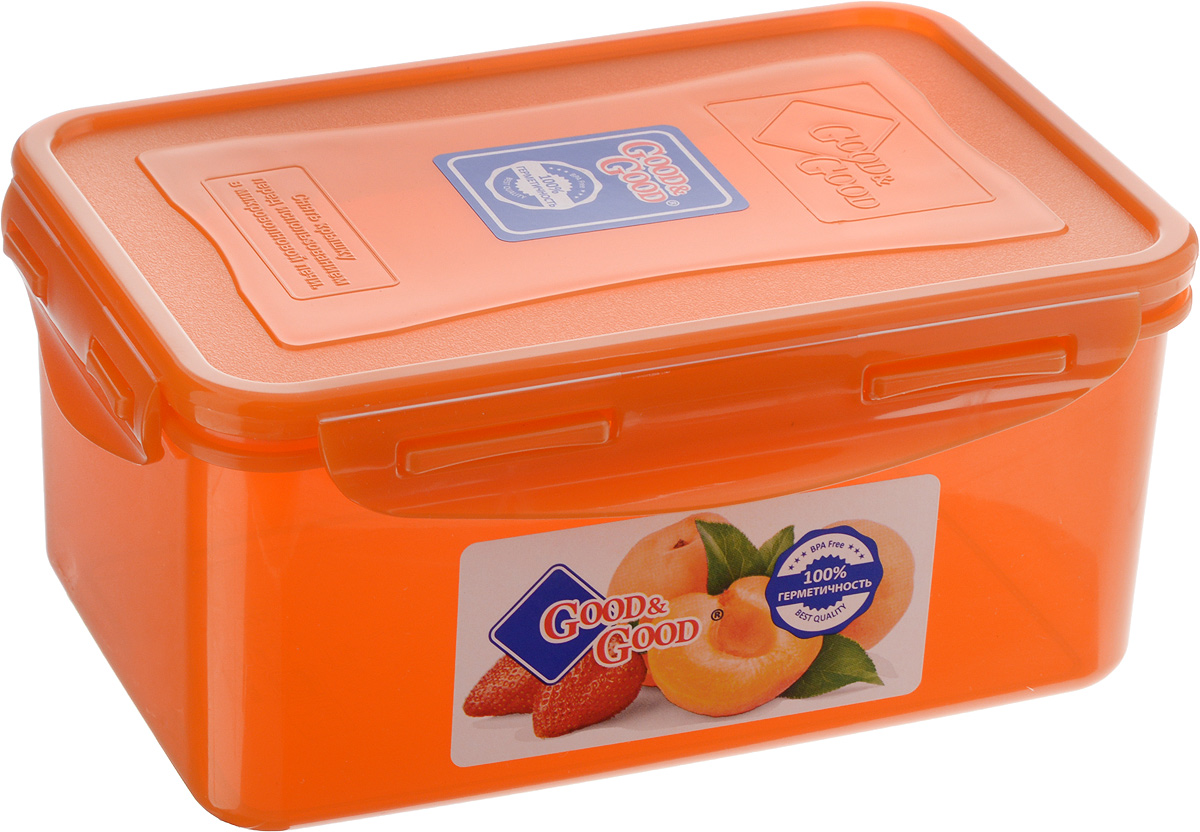 Контейнер для пищевых продуктов Good&Good, цвет: оранжевый, 1,5 л. 3-2VT-1520(SR) Контейнер для пищевых продуктов Good&Good, цвет: оранжевый, 1,5 л. 3-2VT-1520(SR)Контейнер Good&Good, изготовленный из высококачественного полипропилена, предназначен для хранения любых пищевых продуктов. Крышка с силиконовой вставкой герметично защелкивается специальным механизмом. Изделие устойчиво к воздействию масел и жиров, легко моется. Полупрозрачные стенки позволяют видеть содержимое. Контейнер имеет возможность хранения продуктов глубокой заморозки, обладает высокой прочностью. Контейнер Good&Good удобен для ежедневного использования в быту.Можно мыть в посудомоечной машине и использовать в холодильнике и микроволновой печи.Размер контейнера (с учетом крышки): 13,5 х 20 х 9 см.