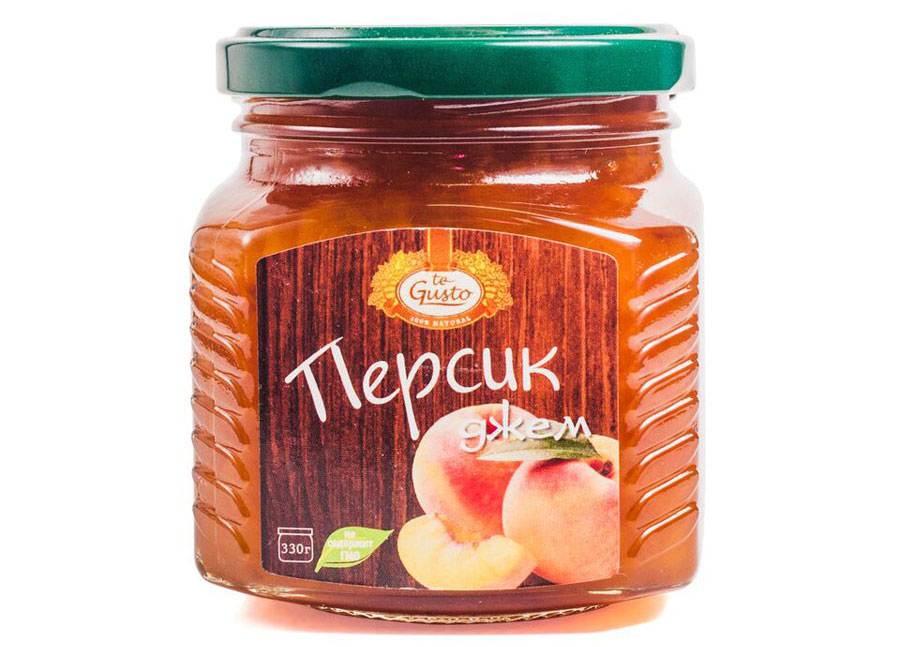 te Gusto Джем из персиков, 330 г0120710 te Gusto Джем из персиков, 330 г0120710Ароматный джем от торговой марки te Gusto сварен из персиков, имеет желеобразную консистенцию с кусочками фруктов. Для приготовления используются только свежие, тщательно отобранные плоды, созревшие в экологически чистых местах. Продукт рекомендован маленьким детям и людям с пониженным иммунитетом. Особенно актуально употребление плодов тем, кто страдает заболеваниями сердца и сосудов, застоями желчи и почечной недостаточностью. Персиковый джем - рекомендованный продукт в диетическом питании для восстановления работы пищеварения.