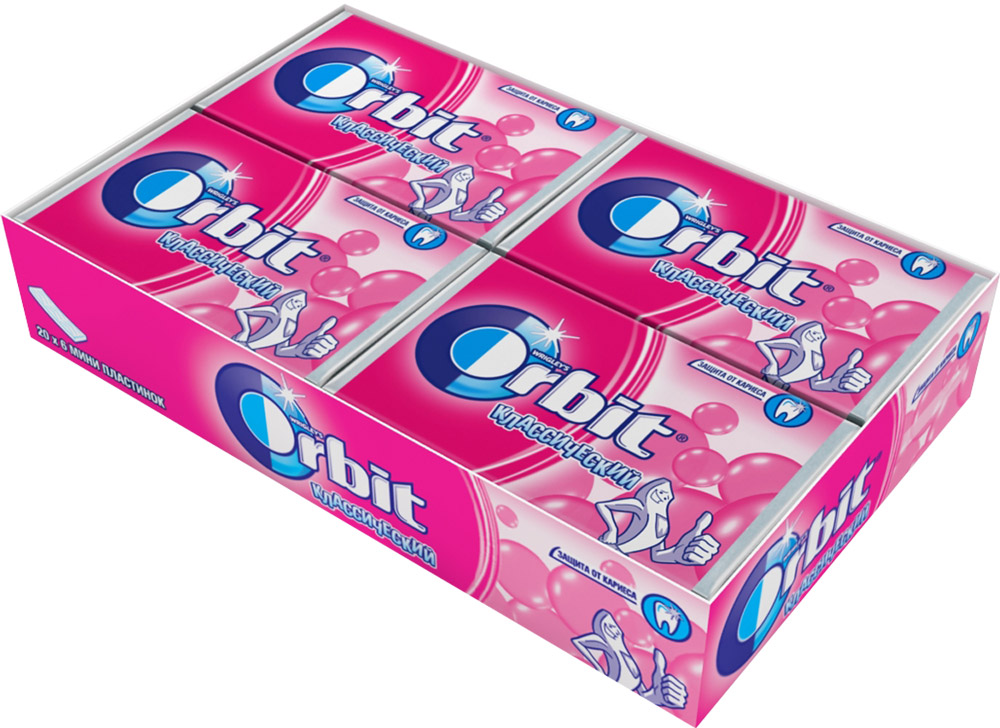 Orbit Классический жевательная резинка без сахара, 20 пачек по 10,2 г0120710 Orbit Классический жевательная резинка без сахара, 20 пачек по 10,2 г0120710Жевательная резинка Orbit Классический без сахара способствует поддержанию здоровья зубов: удаляет остатки пищи, способствует уменьшению зубного налета, нейтрализует вредные кислоты, усиливает процесс реминерализации эмали.Употребление жевательной резинки каждый раз после еды способствует поддержанию чистоты и здоровья зубов в дополнение к уходу за ротовой полостью с помощью зубной щетки.Уважаемые клиенты! Обращаем ваше внимание, что полный перечень состава продукта представлен на дополнительном изображении.
