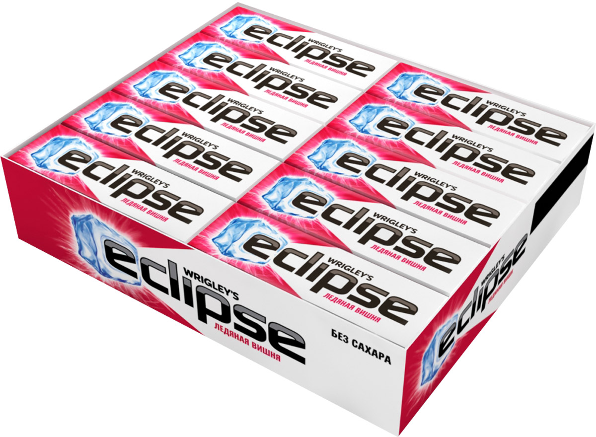 Eclipse Ледяная вишня жевательная резинка без сахара, 30 пачек по 13,6 г0120710 Eclipse Ледяная вишня жевательная резинка без сахара, 30 пачек по 13,6 г0120710Попробуйте по-настоящему ледяную свежесть. Жевательная резинка Eclipse Ледяная вишня освежает дыхание и придает уверенности в общении.Уверены в дыхании - уверены в себе!Уважаемые клиенты! Обращаем ваше внимание, что полный перечень состава продукта представлен на дополнительном изображении.