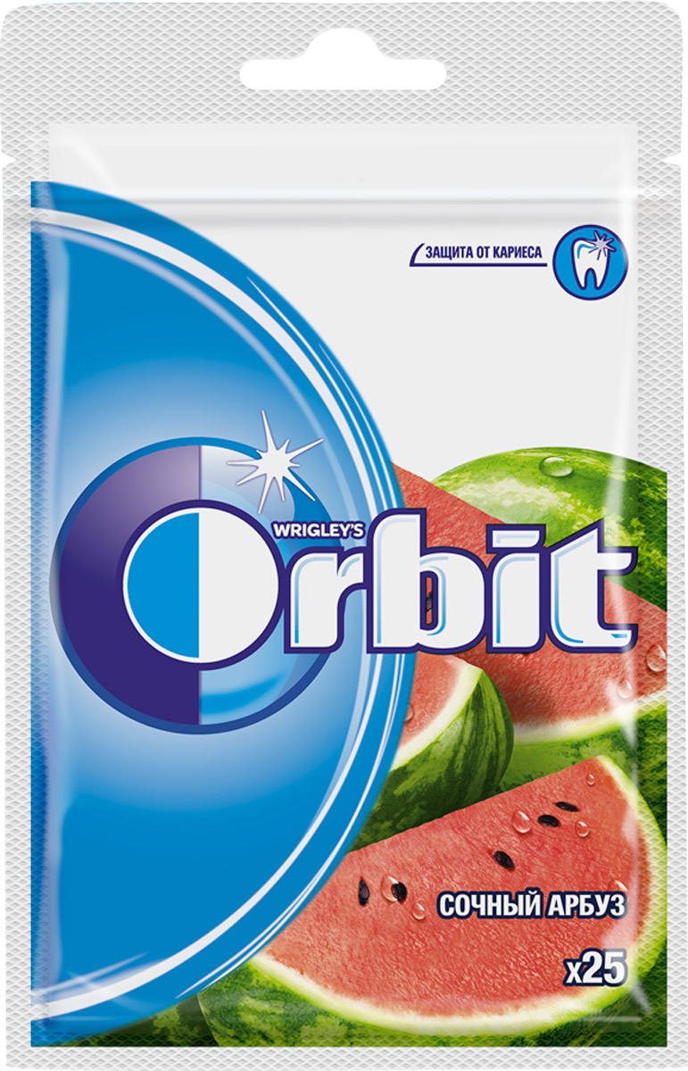 Orbit Сочный арбуз жевательная резинка без сахара, 25 драже0120710 Orbit Сочный арбуз жевательная резинка без сахара, 25 драже0120710Жевательная резинка Orbit Сочный арбуз без сахара способствует поддержанию здоровья зубов: удаляет остатки пищи, способствует уменьшению зубного налета, нейтрализует вредные кислоты, усиливает процесс реминерализации эмали.Употребление жевательной резинки каждый раз после еды способствует поддержанию чистоты и здоровья зубов в дополнение к уходу за ротовой полостью с помощью зубной щетки.Уважаемые клиенты! Обращаем ваше внимание, что полный перечень состава продукта представлен на дополнительном изображении.