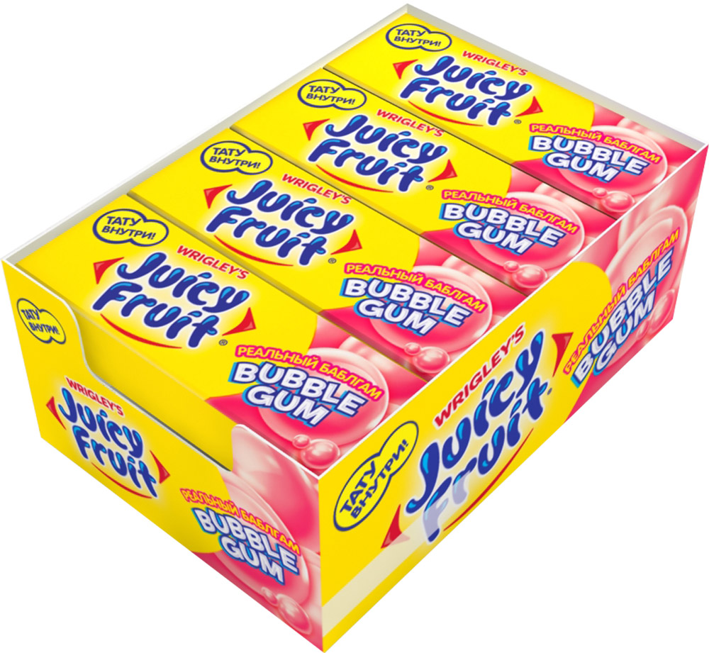 Juicy Fruit Bubble Gum Реальный Баблгам жевательная резинка, 24 пачки по 13,8 г0120710 Juicy Fruit Bubble Gum Реальный Баблгам жевательная резинка, 24 пачки по 13,8 г0120710Три ярких вкуса Juicy Fruit Реальный Бабл-Гам – это отличное предложение для любителей надувать огромные пузыри!