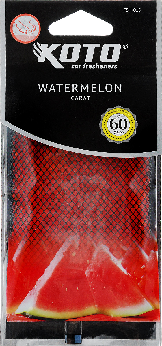 Ароматизатор автомобильный Koto Carat. Watermelon, гелевый, под сиденье38491 Ароматизатор автомобильный Koto Carat. Watermelon, гелевый, под сиденье38491Автомобильный ароматизатор Koto Carat. Watermelon эффективно устраняет неприятные запахи и придает легкий приятный аромат. Сочетание геля с парфюмами наилучшего качества обеспечивает устойчивый запах. Кроме того, ароматизатор обладает элегантным дизайном, поэтому будет гармонично смотреться в салоне любого автомобиля. Благодаря удобной конструкции, его можно положить под сиденье. Ароматизатор имеет продолжительный срок службы - до 60 дней. Его можно использовать не только в автомобиле, но и в домашних условиях.