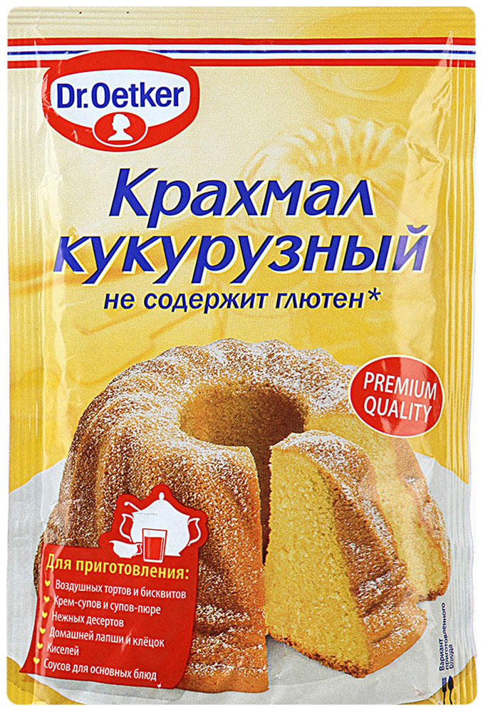 Dr.Oetker крахмал кукурузный, 100 г0120710 Dr.Oetker крахмал кукурузный, 100 г0120710С кукурузным крахмалом Dr.Oetker торты, кексы и бисквиты будут воздушными, десерты приобретут более гладкую и однородную текстуру, домашняя лапша и клецки не потеряют форму и сохранят аппетитный вид в процессе приготовления.