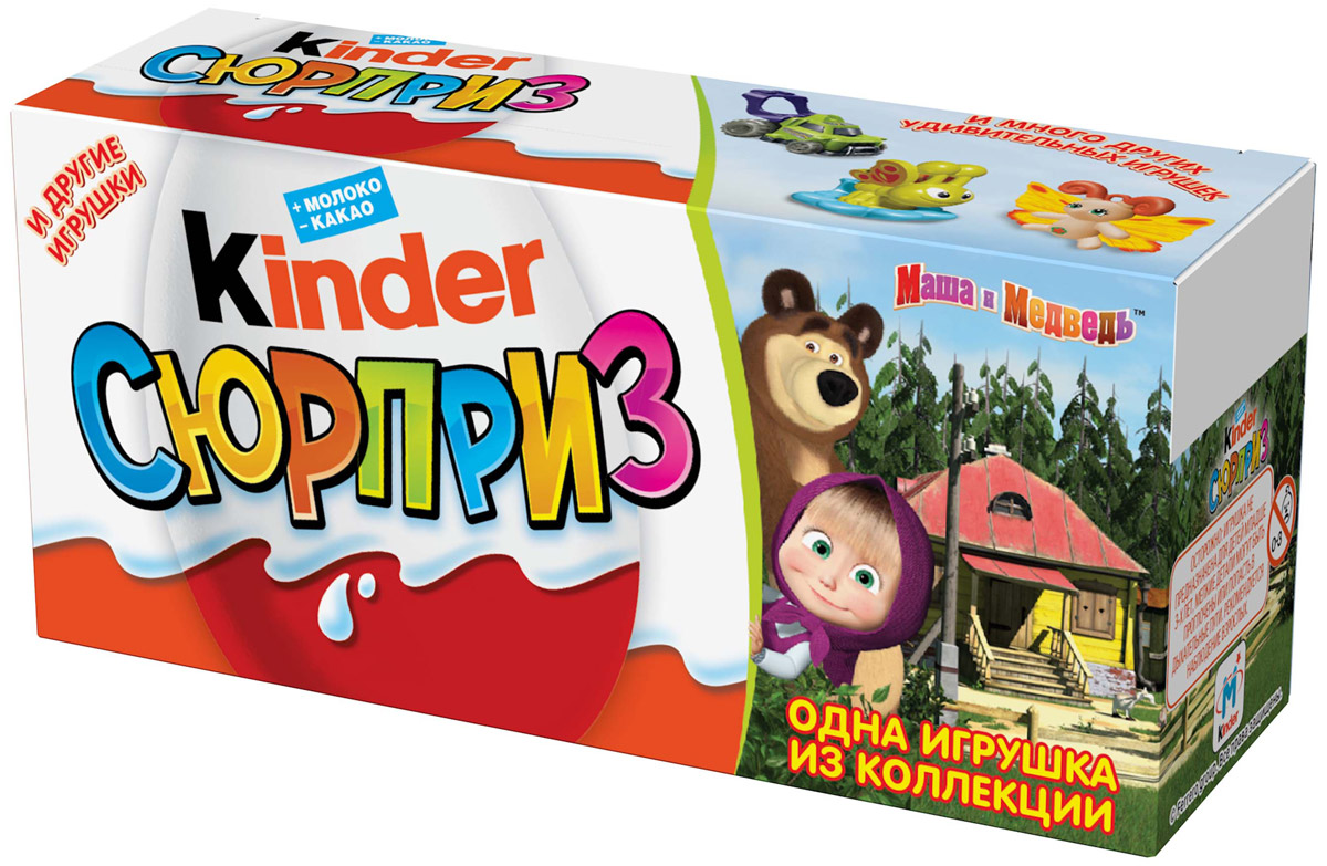 Kinder Сюрприз Маша и Медведь яйцо из молочного шоколада c молочным внутренним слоем и игрушкой внутри, 3 шт по 20 г0120710 Kinder Сюрприз Маша и Медведь яйцо из молочного шоколада c молочным внутренним слоем и игрушкой внутри, 3 шт по 20 г0120710Kinder Сюрприз - яйцо из любимого молочного шоколада Kinder с молочным внутренним слоем и удивительной игрушкой внутри. Kаждый год в коллекции Kinder Сюрприз появляется более 100 удивительных игрушек для детей.