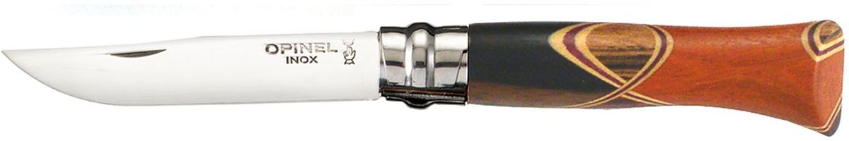 Нож Opinel Tradition. Luxury №06. Chaperon, длина клинка 7 см67742 Нож Opinel Tradition. Luxury №06. Chaperon, длина клинка 7 см67742Нож Opinel Chaperon №6, нержавеющая полированная сталь. Подарочная коробка, чехол. Уникальная рукоятка.Нож разработан французским краснодеревщиком Бруно Шапероном. Рукоять выполнена методом маркетри (мозаика из цветной древесины). При изготовлении рукояти каждого ножа используются одновременно 4 породы древесины. В работе над этой моделью применяются такие древесные породы как: эбеновое дерево, палисандр, кордия, кокоболо, зебрано, самшит, амарант, розовое дерево. Сочетания пород для каждого ножа выбираются произвольно и рисунок рукояти получается уникальным и неповторимым. Фотографии товара представлены для примера.Лезвие устойчиво к коррозии благодаря добавлению хрома, а двойная полировка делает его поверхность зеркальной. Не требует специального ухода.Характеристики ножа:Материал лезвия: сталь Sandvik 12C27Материал рукояти: 4 различных породы древесиныТип ножевого замка: ViroblockПриспособление для открытия клинка: насечка на лезвииДлина лезвия, см: 7Длина ножа, см: 16,6Ширина лезвия, см: 1,47Длина в сложенном положении, см: 9,5Вес, гр: 15Вес ножа с упаковкой, гр: 30Viroblock - оригинальное запорное устройство, представляющее собой кольцо с прорезью, которое, будучи повернуто относительно оси ножа, упирается в пятку клинка и не доет ножу самопроизвольно складываться при работе или раскладываться в кармане. Конструкция эта защищена патентом и устанавливается на ножи Opinel с 1955 года, начиная с модели n° 6.