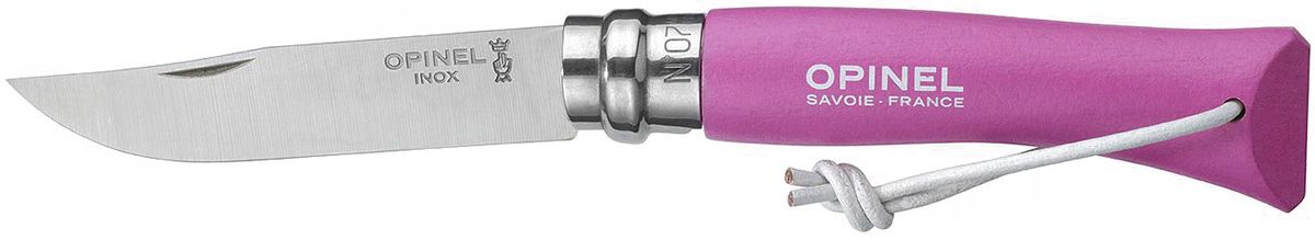 Нож Opinel Tradition. Colored №07, длина клинка 8 см, цвет: фуксия67742 Нож Opinel Tradition. Colored №07, длина клинка 8 см, цвет: фуксия67742Нож Opinel Tradition Colored №07, нержавеющая сталь, рукоять - граб, цвет - фуксия, с темляком.Идеальный карманный нож для пикника, барбекю, походов, охоты и рыбалки.Характеристики ножа:Материал лезвия: сталь Sandvik 12C27Материал рукояти: окрашенный граб, цвет фуксия Тип ножевого замка: ViroblockПриспособление для открытия клинка: насечка на лезвииДлина лезвия, см: 8Длина ножа, см: 17,5Ширина лезвия, см: 1,6Длина в сложенном положении, см: 10Вес, гр: 35Viroblock - оригинальное запорное устройство, представляющее собой кольцо с прорезью, которое, будучи повернуто относительно оси ножа, упирается в пятку клинка и не доет ножу самопроизвольно складываться при работе или раскладываться в кармане. Конструкция эта защищена патентом и устанавливается на ножи Opinel с 1955 года, начиная с модели n° 6.