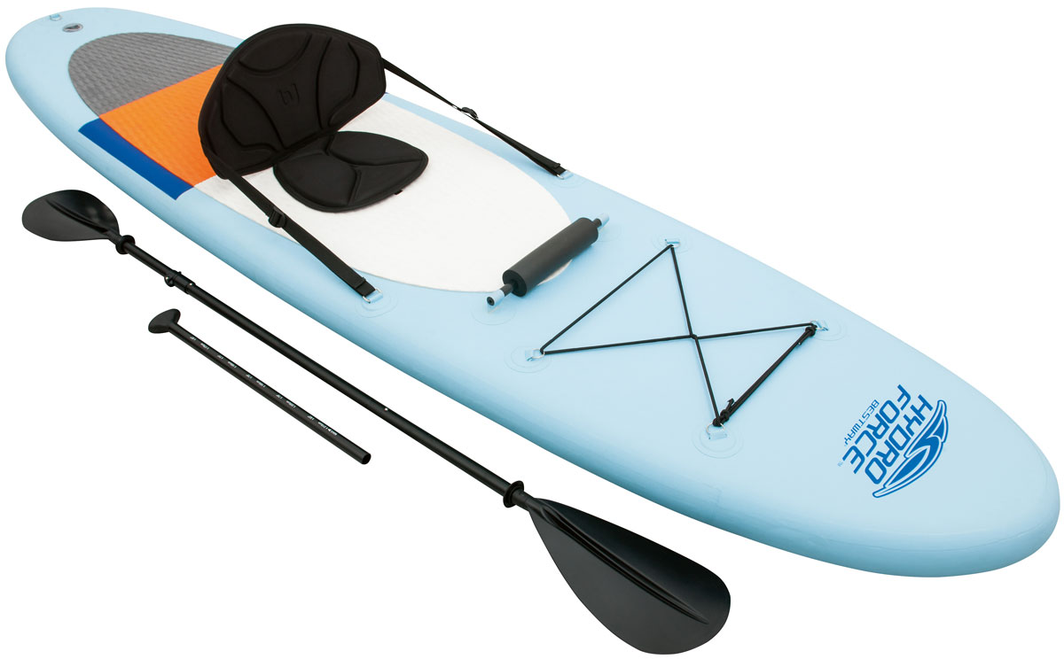 Bestway SUP-доска и каяк 2-в-1Комфорт Bestway SUP-доска и каяк 2-в-1КомфортДоска Bestway выполнена из полимерных материалов высокого качества. Доска оснащена тремя плавниками для стабильности, резинкой для крепления багажа. Быстрое надувание и сдувание. Нескользящая площадка. В комплекте алюминиевое весло (221 см),съемное сидение, ручной насос, рюкзак для хранения, датчик давления, поводок, рем комплект, упор для ног. Размер надутой доски: 320 х 81 х 12 см. Максимальная нагрузка: 120 кг. Максимальная вместимость: 1 человек.