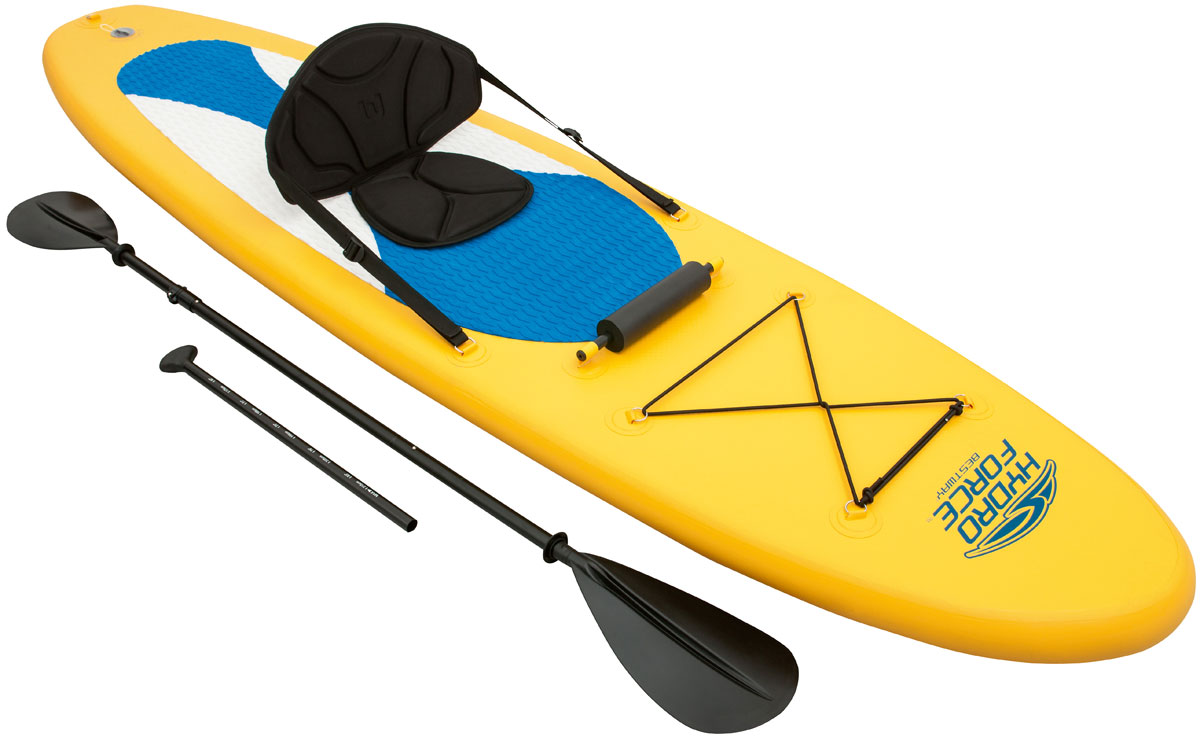Bestway SUP-доска и каяк 2-в-1MABLSEH10001 Bestway SUP-доска и каяк 2-в-1MABLSEH10001Доска Bestway выполнена из полимерных материалов высокого качества. Доска оснащена тремя плавниками для стабильности, резинкой для крепления багажа. Быстрое надувание и сдувание. Нескользящая площадка. В комплекте алюминиевое весло (221 см), съемное сидение, ручной насос, рюкзак для хранения, датчик давления, поводок, рем комплект, упор для ног.Размер надутой доски: 305 х 76 х 10 см. Максимальная нагрузка: 90 кг. Максимальная вместимость: 1 человек.