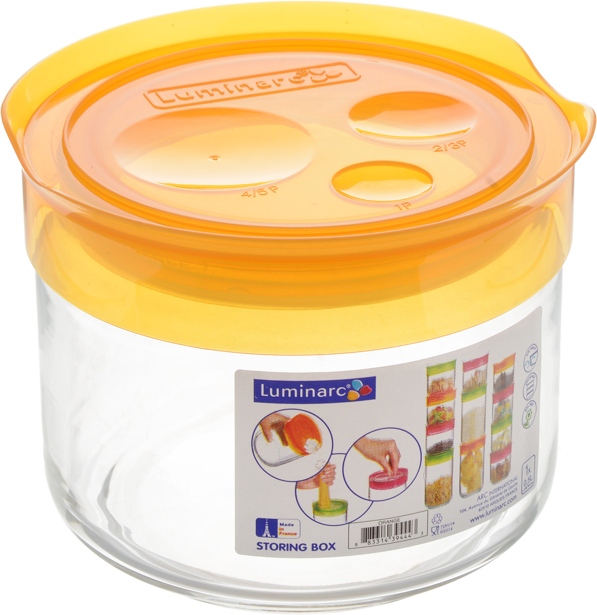 Банка для сыпучих продуктов Luminarc Storing Box, с крышкой, цвет: оранжевый, 500 млVT-1520(SR) Банка для сыпучих продуктов Luminarc Storing Box, с крышкой, цвет: оранжевый, 500 млVT-1520(SR)Банка Luminarc Storing Box, выполненная из упрочненного стекла, станет незаменимым помощником на кухне. В ней будет удобно хранить разнообразные сыпучие продукты, такие как кофе, сахар, соль или специи. Прозрачная банка позволит следить, что и в каком количестве находится внутри. Банка надежно закрывается пластиковой крышкой, которая снабжена резиновым уплотнителем для лучшей фиксации. Такая банка не только сэкономит место на вашей кухне, но и украсит интерьер.Объем: 500 мл.Диаметр банки (по верхнему краю): 9 см.Высота банки (без учета крышки): 8 см.