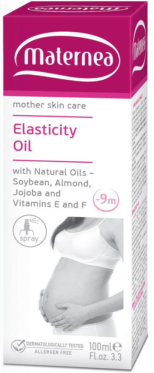 Maternea Масло-спрей для упругости кожи Elasticity Oil 100 млFS-00897 Maternea Масло-спрей для упругости кожи Elasticity Oil 100 млFS-00897Масло для упругости кожи Maternea специально создано для нуждающейся в заботе кожи в период беременности, когда все тело подвержено большим испытаниям не только по причине экстремального растяжения и сокращения, но и из-за увеличившегося уровня гормонов, что в свою очередь влияет на нормальные процессы регенерации. Из-за своего комплексного действия масло является обязательной частью заботы о чувствительной коже в этот период, отлично питает, увлажняет ее, смягчая и успокаивая.Масло для упругости Maternea гипоаллергенно, прошло дерматологические испытания, с натуральным масляным ароматом, без добавления отдушек, специально создано для беременных и кормящих матерей, гарантированно безопасно для матери и младенца.Товар сертифицирован.