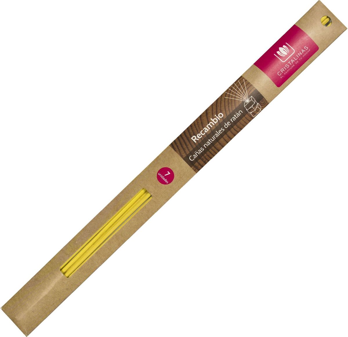Палочки ротанговые Cristalinas Natural Wood, цвет: желтый, 7 шт.S03301004 Палочки ротанговые Cristalinas Natural Wood, цвет: желтый, 7 шт.S03301004Главный атрибут любого арома-диффузора – это ротанговые палочки. Благодаря их особой пористой структуре ароматическое масло хорошо впитывается, затем поднимается из флакона вверх, наполняя помещение приятным ароматом. Можно использовать разное количество палочек, регулируя интенсивность аромата. Ротанговые палочки Cristalinas созданы из натурального дерева. Способ применения: поместить необходимое количество ротанговых палочек во флакон. Рекомендуется периодически переворачивать палочки для повышения интенсивности аромата. Состав: материал – ротанг.
