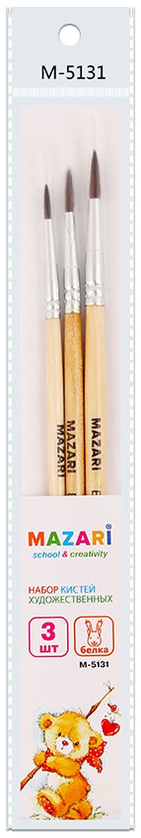 Mazari Набор кистей беличьих №1, 2, 3 (3 шт)FS-00103 Mazari Набор кистей беличьих №1, 2, 3 (3 шт)FS-00103Кисти Mazari идеально подойдут для художественных и декоративно-оформительских работ.Щетина изготовлена из волоса белки.Деревянные ручки оснащены алюминиевыми втулками с двойной обжимкой.В набор входят кисти № 1, 2, 3.