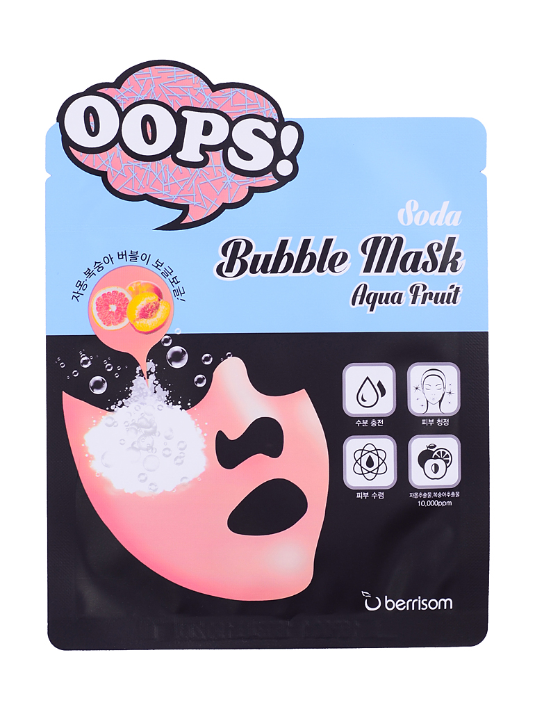 Berrisom Маска-пилинг для увлажнения Soda Bubble Mask Aqua Fruit, 18 млFS-00897 Berrisom Маска-пилинг для увлажнения Soda Bubble Mask Aqua Fruit, 18 млFS-00897«Шипучая» маска-пилинг для увлажнения кожи. Освежающая формула с газированной водой и фруктовыми экстрактами (граната, мандарина, грейпфрута, алоэ вера, челеного чая и др.). Маска сохраняет кожу увлажненной, в то же время создавая дополнительную пленку барьера влаги, чтобы защитить кожу от воздействия агрессивных элементов окружающей среды. Создает на коже обильные лопающиеся пузырьки, каждый из которых наполняет ее красотой и здоровьем!