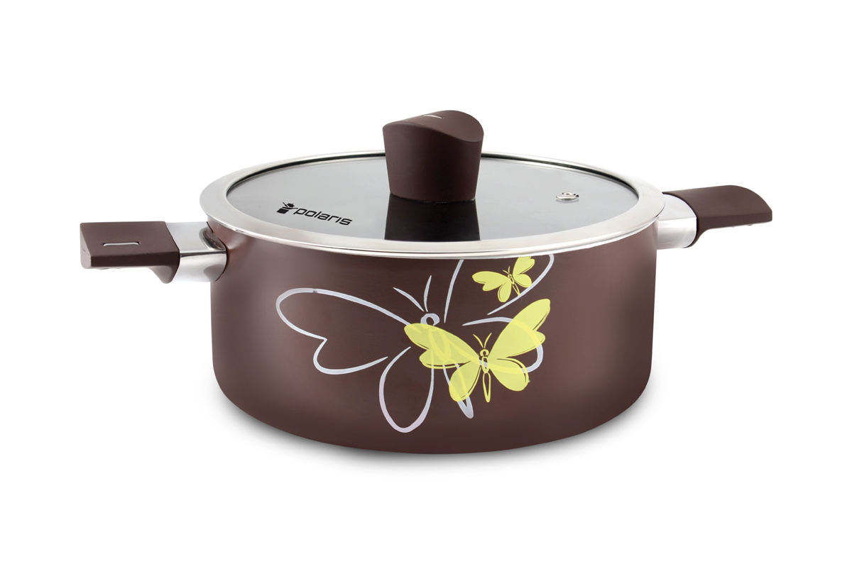 Кастрюля Polaris Spring-24C, с крышкой, 5 л54 009312 Кастрюля Polaris Spring-24C, с крышкой, 5 л54 009312Эксклюзивный дизайн! Кастрюля Polaris Spring-24C выполнена из штампованного алюминия. Толщина алюминия 3 мм. Внутреннее износостойкое антипригарное покрытие.Крышка выполнена из жаропрочного стекла с отверстием для выпуска пара.Эргономичные ручки с покрытием Soft Touch не нагреваются и не скользят.