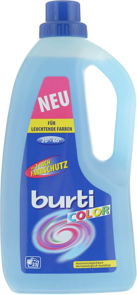 Жидкое средство для стирки Burti Color Liquid, для цветного белья, 1,5 л531-402 Жидкое средство для стирки Burti Color Liquid, для цветного белья, 1,5 л531-402Жидкое средство Burti Color Liquid предназначено для стирки цветного белья. Средство с тройной системой защиты цвета изготовлено в соответствии с рекомендациями ЕЭС и одобрено дерматологами. Благодаря присутствию в составе специальных энзимов, достигается более высокая яркость цветов. Мягкие, растительные ПАВы хорошо отстирывают белье, предотвращая выцветание красок, размывание цвета и линьку вещей. Средство содержит систему антипиллинг, предотвращающую образование катышков на одежде. Защищает стиральную машину от образования накипи. Рассчитано на 20 стирок в стиральной машине. Подходит для ручной стирки. Эффективно в холодной воде. Рекомендуемый температурный режим 20-60°С. Не содержит фосфаты, отбеливатель и кондиционер.Состав: соответствует рекомендациями ЕЭС: менее 5% - неионные тензиды, поликарбоксилаты, мыло; 15% - анион-тензиды, цеолиты; содержит энзимы (амилаза, протеаза), ароматизаторы. Товар сертифицирован.
