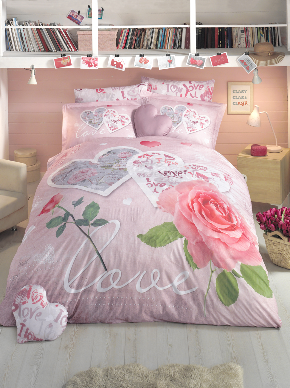 Комплект белья Clasy First Love, 1,5-спальный, наволочки 50х7068/5/3 Комплект белья Clasy First Love, 1,5-спальный, наволочки 50х7068/5/3Товары под брендом Clasy изготовлены в Турции из высококачественного хлопка на одной из ведущих фабрик. Все изделия упакованы в подарочные картонные коробки, к которым прилагается фирменный пакет с логотипом.