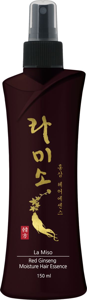 La Miso, Увлажняющая эссенция для волос с экстрактом красного женьшеня, Red Ginseng Moisture Hair Essence, 150 мл81557373/2635 La Miso, Увлажняющая эссенция для волос с экстрактом красного женьшеня, Red Ginseng Moisture Hair Essence, 150 мл81557373/2635Корень красного корейского женьшеня известен во всем мире благодаря сильному восстанавливающему и укрепляющему эффекту, который он оказывает на организм человека. Эссенция возвращает здоровый блеск и сияние сухим, поврежденным волосам, предотвращает спутывание и обладает анти-статическим действием.