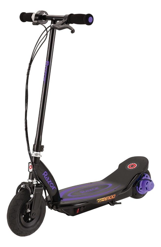 Электросамокат Razor Power Core E100, цвет: фиолетовый011609 Электросамокат Razor Power Core E100, цвет: фиолетовый011609Новейшая инновационная технология Power Core™ позволила увеличить время работы от одного заряда АКБ до 2-х раз, по сравнению с обычным электрическим самокатом Razor E100. Обслуживание электросамоката для детей и подростков стало еще проще, теперь не нужно ничего регулировать и настраивать, у привода отсутствует цепь и натяжитель цепи. В новой модели на 50% больше крутящего момента, по сравнению с обычным E100.Достаточно просто оттолкнуться ногой и пуститься в путь! Остальное сделает тихий электромотор-колесо, благодаря эффективной работе и повышенной производительности. Максимальная скорость, которая ограничена электронно, равна 18 км/час. За остановку самоката отвечает ручной тормоз, что дает гарантию того, что самокат начнет снижать скорость, как физически, так и электронно. Когда вы нажимаете на ручку тормоза, отключается электромотор, а грамотное распределение веса исключает возможность перелететь через руль самоката. Электросамокат имеет стальную раму, но при этом легкий вес, с которым справится даже ребенок. От 8 летПодходит детям и подросткам ростом от 110 до 170 см.Вес самоката 11,8 кг.Максимальная нагрузка 55 кг.Максимальная скорость 18 км/часДо 90 минут непрерывного хода на полной зарядкеТихий надежный электромотор-колесоНовая технология Power Core: отсутствие цепи и ее натяжителяПолностью стальная рама и вилкаРучной передний тормозНожной стартер (необходимо оттолкнуться от земли для начала движения)Накачиваемое переднее колесо диаметром 200 мм.Боковая опорная стойка (подножка)Ручка акселератора (газ с ручки на руле)Мягкие удобные ручки на рулеГерметичный свинцово-кислотный заряжаемый аккумулятор на 24V (2 блока по 12V), емкость 5Ач на каждый блокВремя полной зарядки 6 часовЗащищен от брызг и ударовНе требует сервисного обслуживанияТребуется частичная сборкаГарантия 6 месяцев