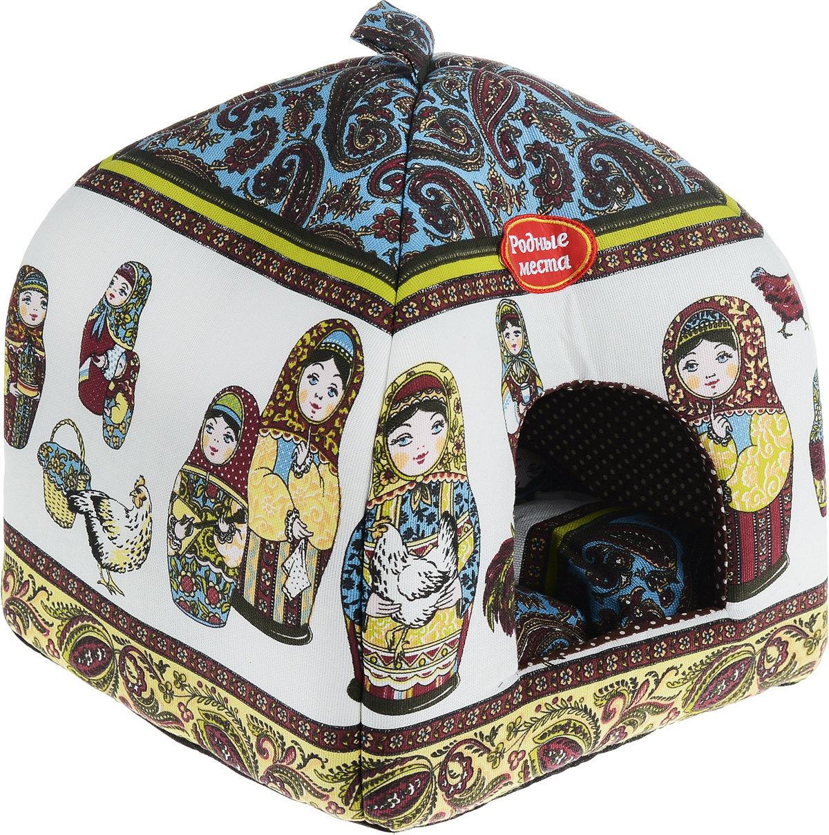 Домик для животных Родные места Избушка №1. Матрешки, 33 x 33 x 42 см0120710 Домик для животных Родные места Избушка №1. Матрешки, 33 x 33 x 42 см0120710Домик Родные места Избушка №1. Матрешки непременно станет любимым местом отдыха вашего домашнего животного. Изделие выполнено из 100% хлопка и нетканого материала, наполнитель - из холлофайбера и поролона. Внутри имеется мягкая съемная подстилка.В таком ярком и стильном домике вашему любимцу будет мягко и тепло. Он даст вашему питомцу ощущение уюта и уединенности, а также возможность подремать, отдохнуть и просто спрятаться.