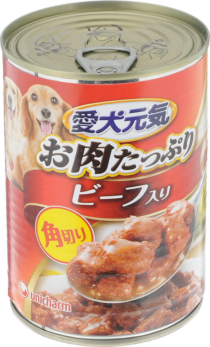 Консервы для собак Unicharm Aiken Genki, с говяжьим гуляшом, 400 г0120710 Консервы для собак Unicharm Aiken Genki, с говяжьим гуляшом, 400 г0120710Консервы для собак Unicharm Aiken Genki - это сбалансированное высококачественное питание для собак. Аппетитные сочные кусочки говядины и овощей в тающем соусе произведены с сохранением всех свойств натуральных продуктов, содержат комплекс питательных веществ и микроэлементов, необходимых для полноценного развития вашего четвероногого друга. Корм полностью удовлетворяет ежедневные энергетические потребности взрослого животного и обеспечивает оптимальное функционирование пищеварительной системы.Состав: курица, говядина, куриный экстракт, морковь, картофель, зеленый горошек, пшеничная мука, приправа, глюкоза, ксилоза, витамины и минералы (В1, В2, В6, D, E, кальций, хлор, калий, натрий, фосфор), стабилизатор (гуаровая камедь), консервант (нитрит натрия), красители (диоксид титана, оксид железа).Пищевая ценность (на 100 г): белки - 5%, липиды - 4%, клетчатка - 1,5%, зола - 4%, влажность - 85%, энергетическая ценность 95 ккал.Товар сертифицирован.
