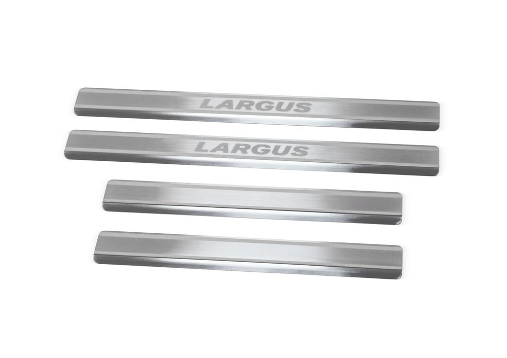 Накладки на пороги Rival для Lada Largus 2012-, 4 штS03301004 Накладки на пороги Rival для Lada Largus 2012-, 4 штS03301004Накладки на пороги RIVALНакладки на пороги создают индивидуальный интерьер автомобиля и защищают лакокрасочное покрытие от механических повреждений- Использование высококачественной итальянской нержавеющей стали AISI 304.- Надежная фиксация на автомобиле с помощью “фирменного” скотча 3М.- Устойчивое к истиранию изображение на накладках нанесено методом абразивной полировки.- Идеально повторяют геометрию порогов автомобиля.Уважаемые клиенты! Обращаем ваше внимание,что накладки имеют форму и комплектацию, соответствующую модели данного автомобиля. Фото служит для визуального восприятия товара.