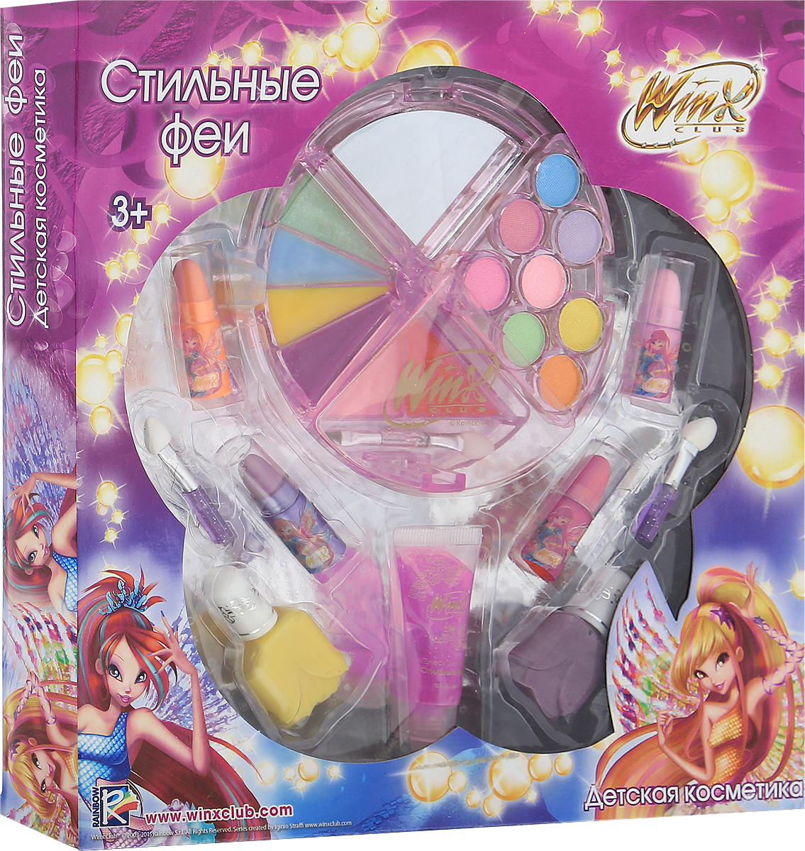 Winx Club Набор детской декоративной косметики Стильные феи15032030 Winx Club Набор детской декоративной косметики Стильные феи15032030Набор детской косметики Winx Club Стильные феи (блеск, лак, тени, помадки, кисточки, зеркало) изготовлен под лицензией известного мультсериала и включает всё необходимое для создания яркого образа.Красочное, фирменное оформление упаковки, любимые персонажи, качество и безопасность для ребёнка - всё это делает лицензионную продукцию привлекательной и популярной среди покупателей всех возрастов.Рекомендуемый возраст от 3 лет.Не рекомендуется детям до 3-х лет.Уважаемые клиенты! Обращаем ваше внимание, что полный перечень состава представлен на дополнительном изображении.