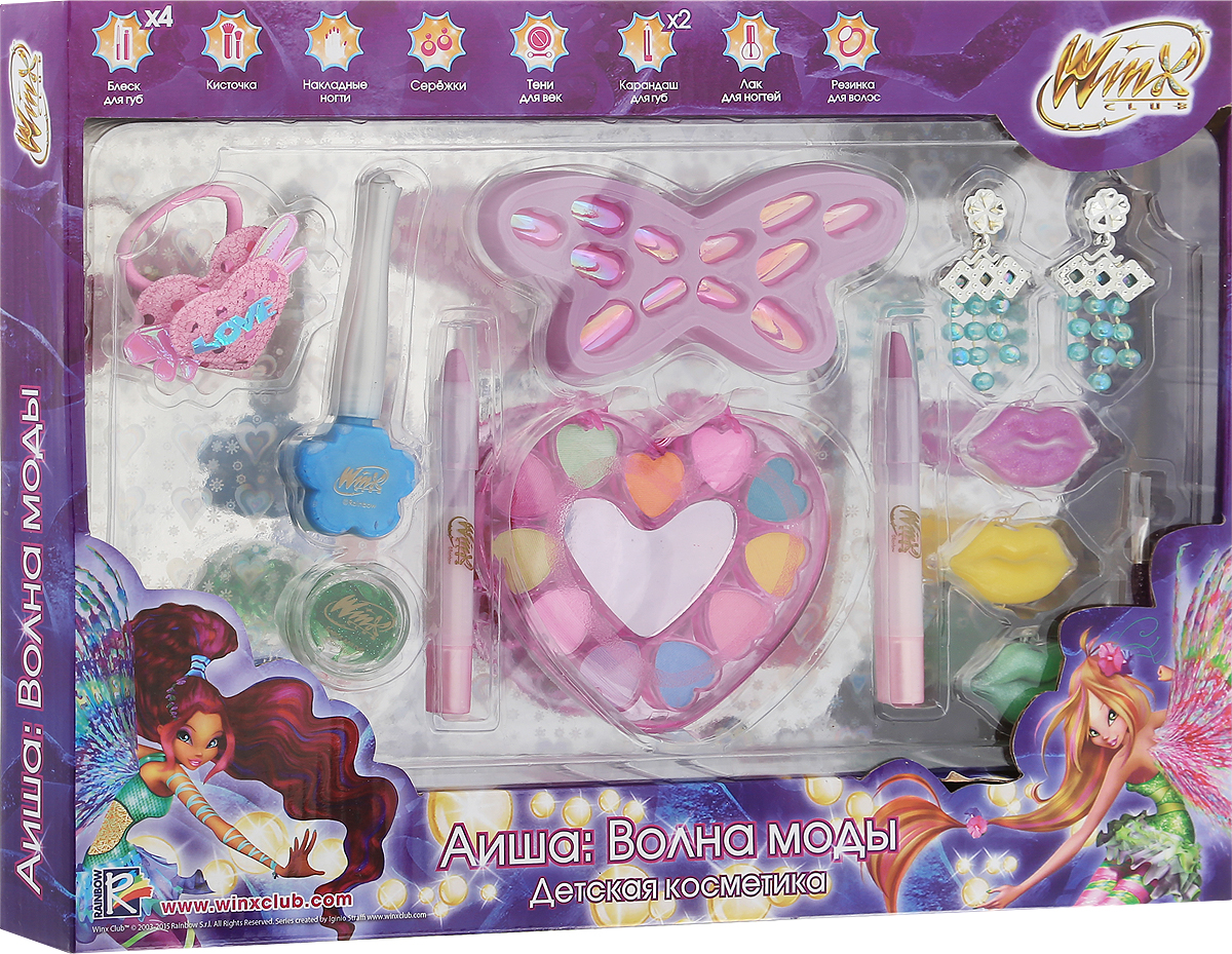 Winx Club Набор детской декоративной косметики Аиша Волна модыWNX1507-001 Winx Club Набор детской декоративной косметики Аиша Волна модыWNX1507-001Набор детской косметики Winx Club Аиша: Волна моды (блеск, тени, лаки, кисточки) изготовлен под лицензией известного мультсериала и включает всё необходимое для создания яркого образа.Красочное, фирменное оформление упаковки, любимые персонажи, качество и безопасность для ребёнка - всё это делает лицензионную продукцию привлекательной и популярной среди покупателей всех возрастов.Рекомендуемый возраст от 3 лет.Не рекомендуется детям до 3-х лет.Уважаемые клиенты! Обращаем ваше внимание, что полный перечень состава представлен на дополнительном изображении.
